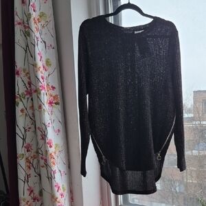 Original Stretchy Black & Gold Shimmery Women's Jersey Size L Longer In Back